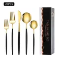 Ménagère 20 pièces en acier inoxydable avec manches noir mat et finition dorée - Boîte Noire / Ensemble de 20 Pièces / Noir & Or