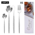 Modern 24-piece stainless steel cutlery set with elegant hammered bark texture handles - Tree Texture (White Box) / Silver