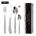 Ménagère 24 pièces en acier inoxydable martelé avec couteaux, fourchettes et cuillères, coffret noir - Ensemble de couverts (Boîte noire) / Argent