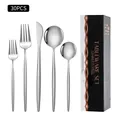 Ménagère 30 pièces en acier inoxydable argenté avec boîte élégante pour repas - Boîte Noire / Ensemble de 20 Pièces / Argent