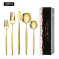 Ménagère 30 pièces en acier inoxydable doré avec boîte cadeau noire minimaliste - Boîte Noire / Ensemble de 20 Pièces / Or
