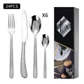 Ménagère 24 pièces en acier inoxydable martelé pour 6 personnes avec boîte cadeau - Ensemble de couverts (Nouvelle boîte noire) / Argent
