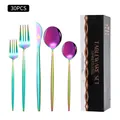 Ménagère 30 pièces en acier inoxydable arc-en-ciel avec cuillères, fourchettes et couteaux - Boîte Noire / Ensemble de 20 Pièces / Couleur AB