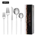 Ménagère 30 pièces en acier inoxydable argenté avec manches blancs et coffret cadeau - Boîte Noire / Ensemble de 20 Pièces / Argent Blanc