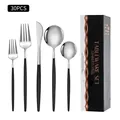 Ménagère 30 pièces en acier inoxydable avec manches noir mat et têtes polies fines - Boîte Noire / Ensemble de 20 Pièces / Noir Argent