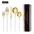 Service de table 30 pièces en acier inoxydable or et blanc avec coffret cadeau noir - Boîte Noire / Ensemble de 20 Pièces / Platine