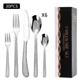 Ménagère 30 pièces en acier inoxydable poli avec manches martelés dans un coffret cadeau - Ensemble de couverts (Boîte noire) / Argent