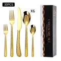 Ménagère 30 pièces en acier inoxydable doré martelé avec coffret cadeau et 6 services - Ensemble de couverts (Boîte noire) / Or
