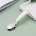 304 stainless steel kids training spoon with ergonomic beige handle and cat motif - 304 White Cat Spoon