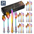 Ménagère 24 pièces en acier inoxydable arc-en-ciel avec manches gravés vintage et coffret - 24 pièces / Couleur AB