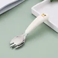 Cartoon kitten toddler spork with beige ergonomic handle and stainless steel head - 304 White Cat Fork