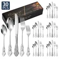 Ménagère 30 pièces en acier inoxydable avec relief vintage et boîte cadeau - 30 pièces / Argent