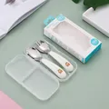 Toddler 304 stainless steel spoon and fork set with cartoon bear handles and storage case - 304 White Bear Spoon And Fork With Portable Box