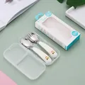 304 stainless steel cartoon cutlery set for babies with fork spoon and storage case - 304 White Cat Spoon And Fork With Portable Box