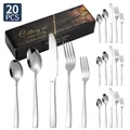 Servizio posate da 20 pezzi in acciaio inox lucido con elegante confezione regalo nera - Set Coltello Forchetta Cucchiaio / Argento