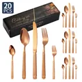 Set de 24 pièces de couverts en acier inoxydable or rose avec manche colonne romaine et boîte - Ensemble de 20 Pièces / Or rose
