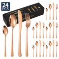 24-piece stainless steel cutlery set with elegant rose gold plating and mirror finish - Rose Gold