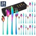 24-piece iridescent rainbow stainless steel cutlery set in a black premium gift box - AB Color