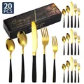 Set posate da 20 pezzi in acciaio inox oro e nero opaco con scatola regalo - Set Coltello Forchetta Cucchiaio / Oro Nero