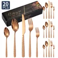 Set posate da 20 pezzi in acciaio inossidabile oro rosa con manici intrecciati - Coltello Forchetta Cucchiaio Cucchiaino Forchettina / Oro rosa
