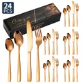 Set posate da 24 pezzi in acciaio inossidabile oro rosa con manici squadrati e confezione regalo - Set Coltello Forchetta Cucchiaio / Oro rosa