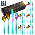 Set di posate da 24 pezzi in acciaio inox arcobaleno con confezione regalo nera - Set Coltello Forchetta Cucchiaio / Colorato