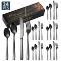 Set di posate da 24 pezzi in acciaio inossidabile nero opaco con coltelli, forchette e cucchiai - Set Coltello Forchetta Cucchiaio / Nero