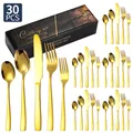 Servizio posate 30 pezzi in acciaio inox dorato con manici squadrati e scatola regalo - Set Coltello Forchetta Cucchiaio / Oro