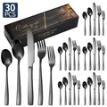 Set di posate da 30 pezzi in acciaio inossidabile nero opaco con scatola regalo - Set Coltello Forchetta Cucchiaio / Nero