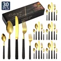 Ménagère 30 pièces en acier inoxydable noir et or avec coffret cadeau chic - Ensemble de 30 Pièces / Or Noir