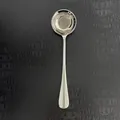 Polished stainless steel round sauce spoon with long slim handle on dark textured background - 316L Flat Bottom Round Spoon (Silver)