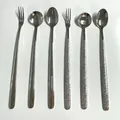 304 stainless steel cutlery set with mirror finish and hammered texture handles - Silver