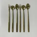 6-piece gold stainless steel spoon and fork set with smooth and hammered handle textures - Mixed Spoon And Fork / Gold