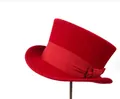 Eleganter hellroter Wollfilz Zylinder mit passender Schleife und dekorativem Stoffband - Einheitsgröße / Rot