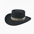 Cappello pork pie nero in lana con fascia in pelle di serpente e tesa arricciata - 58cm / Nero