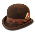 Classic dark brown wool felt bowler hat with grosgrain ribbon and feather accent - 60CM / Coffee