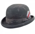 Distressed steampunk wool bowler hat with vintage texture and feather decoration - 60CM / Gray