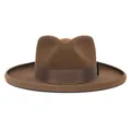 Klassieke donkerbruine wollen fedora hoed met grosgrain lint en stijlvolle rolrand - 58cm / Bruin