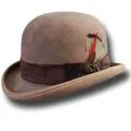 Vintage brown wool felt bowler hat with ribbon and colorful feather decoration - 60CM / Camel