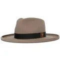 Klassieke donkerbruine wollen vilten fedora hoed met een brede rand en zwart lint band - 58cm / Khaki
