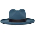 Klassieke blauwgrijze wollen gleufhoed met een stijlvolle donkere ribfluwelen band - 58cm / Aqua