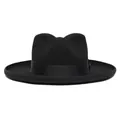 Klassieke zwarte wolvilt fedora hoed met elegant lint en stijlvolle opgerolde rand - 58cm / Zwart