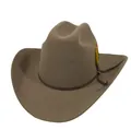 Κλασικό χακί μάλλινο καπέλο cowboy με λεπτή καφέ δερμάτινη ζώνη και πολύχρωμο φτερό - 58cm / Χακί