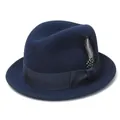 Cappello fedora in lana blu scuro con nastro elegante e dettaglio in piuma bicolore - L(58-60cm) / Blu navy