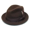 Cappello fedora in lana marrone scuro con nastro in gros-grain e piuma decorativa - L(58-60cm) / caffè
