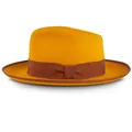 Sombrero Fedora de lana amarilla con cinta de lazo marrón oscuro y ala vuelta arriba - L (58-60cm) / Amarillo