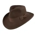 Classic dark brown wool felt fedora hat with grosgrain ribbon bow decoration for unisex - L / Coffee (Curled Edge)