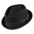 Sombrero clásico de lana negra con elegante cinta de grosgrain y adorno de lazo - Grande (58-60cm) / Negro
