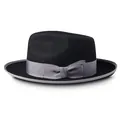 Klassieke zwarte wollen fedora hoed met donkergrijs ripslint en platte rand - L (58-60cm) / Zwart