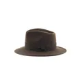 Classic dark brown wool felt fedora hat with a wide black ribbon bow decoration - L / Brown (Cut Edge)